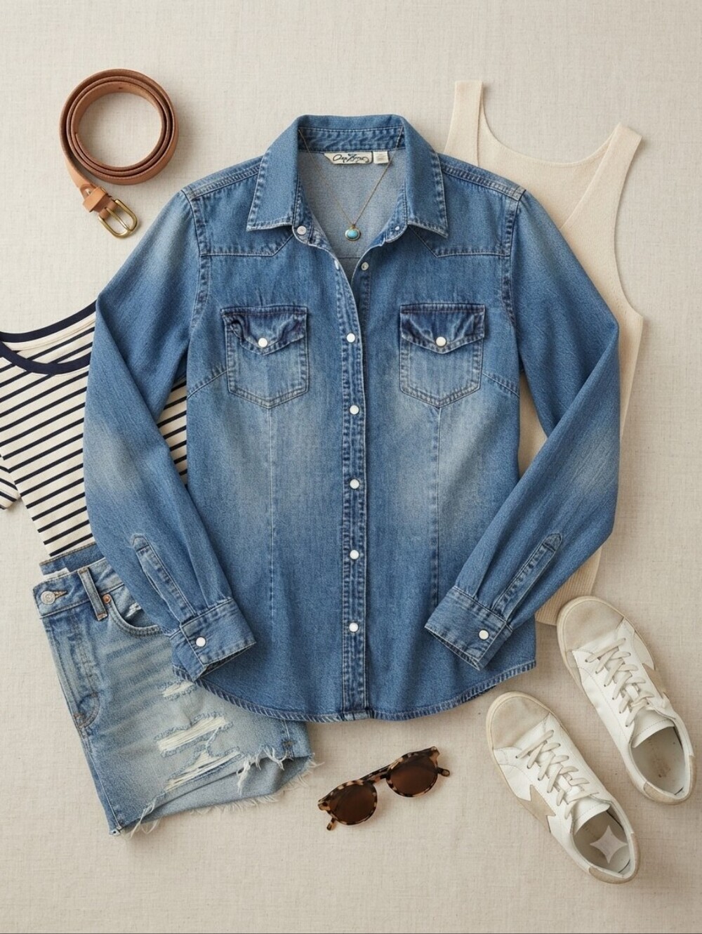 Overdrive Cotton Denim Pearl Snap Long Sleeve Shirt